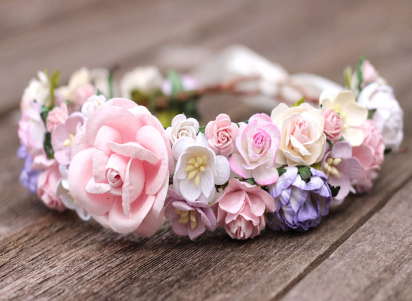 Blush Flower Crown Pink Bridal Headband White Wedding Hair Crown